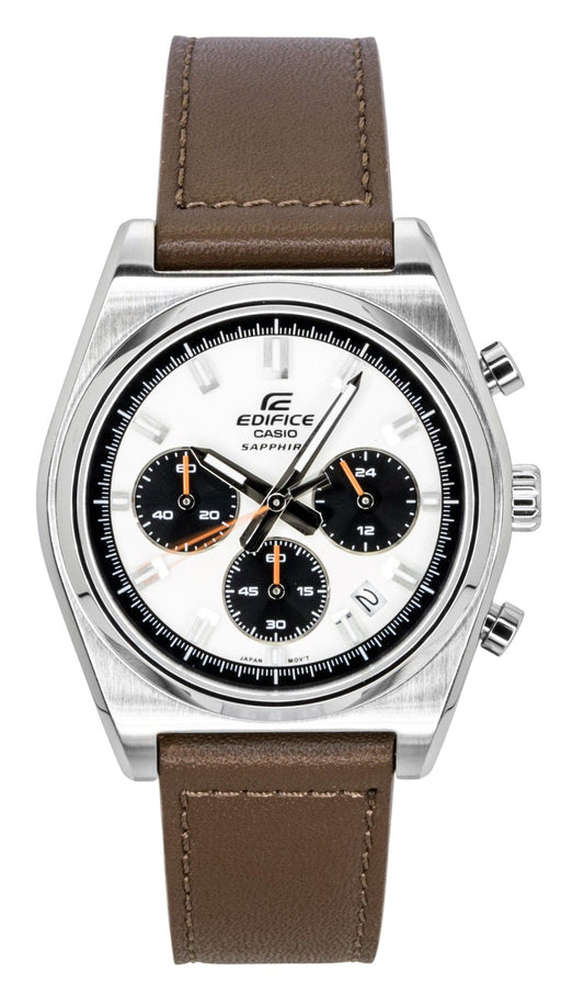 Casio Edifice Analog Standard Chronograph Leather Strap Ivory Dial Quartz EFB-730L-7AV 100M Men's Watch