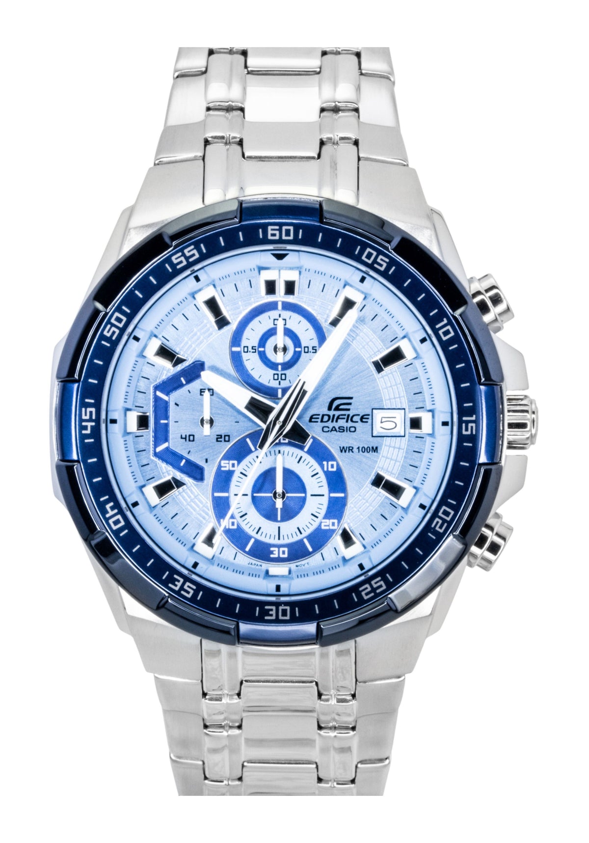 Casio Edifice Analog Standard Chronograph Stainless Steel Blue Dial Quartz EFR-539DE-2AV 100M Men's Watch