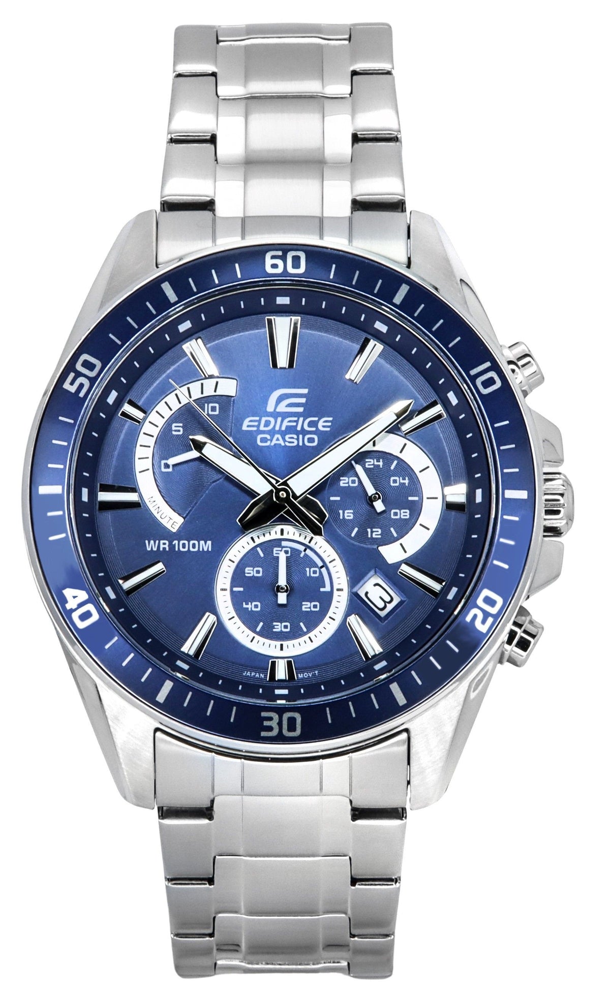 Refurbished Casio Edifice Analog Standard Chronograph Stainless Steel Blue Dial Quartz EFR-552D-2A 100M Men's Watch