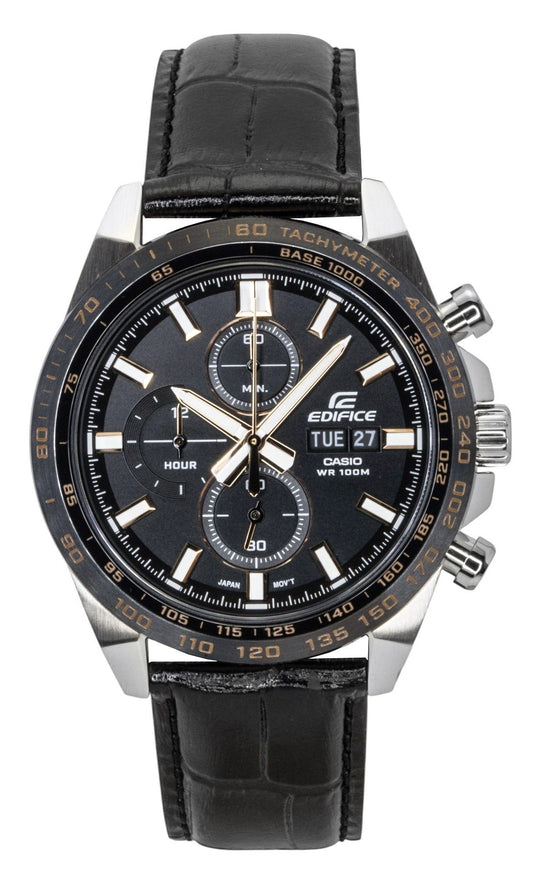 Casio Edifice Analog Chronograph Leather Strap Black Dial Quartz EFR-574BL-1AV 100M Men's Watch