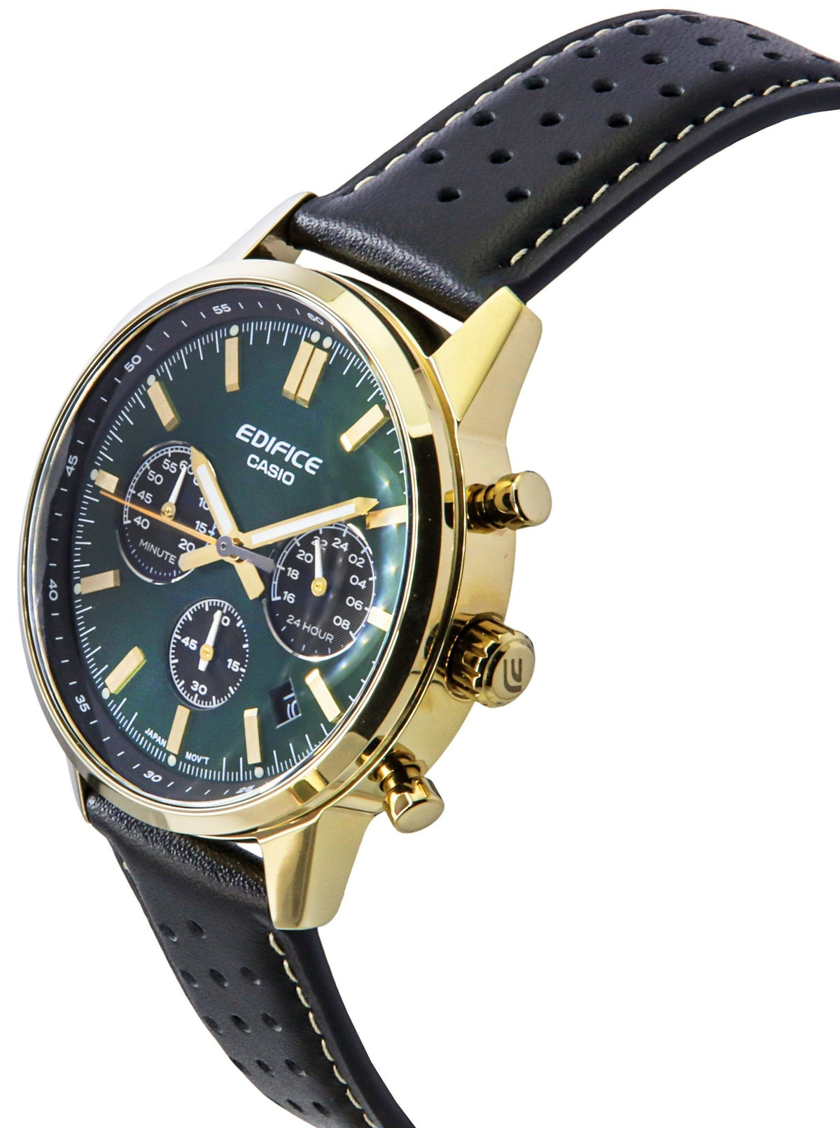 Casio Edifice Analog Chronograph Leather Strap Green Dial Quartz EFR-575CL-3A 100M Men's Watch