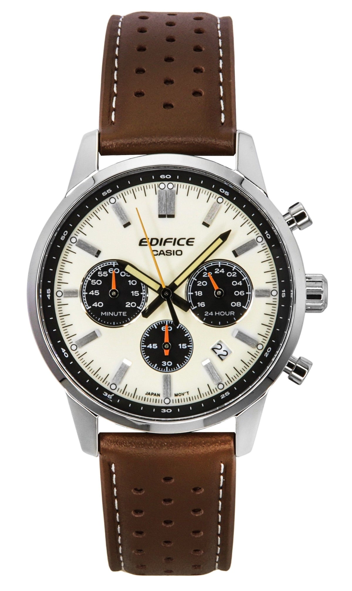 Casio Edifice Analog Chronograph Leather Strap Cream Dial Quartz EFR-575L-7A 100M Men's Watch