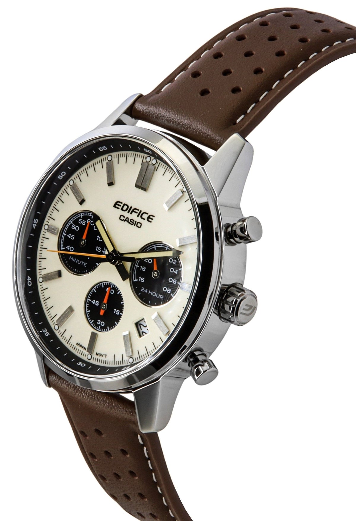 Casio Edifice Analog Chronograph Leather Strap Cream Dial Quartz EFR-575L-7A 100M Men's Watch