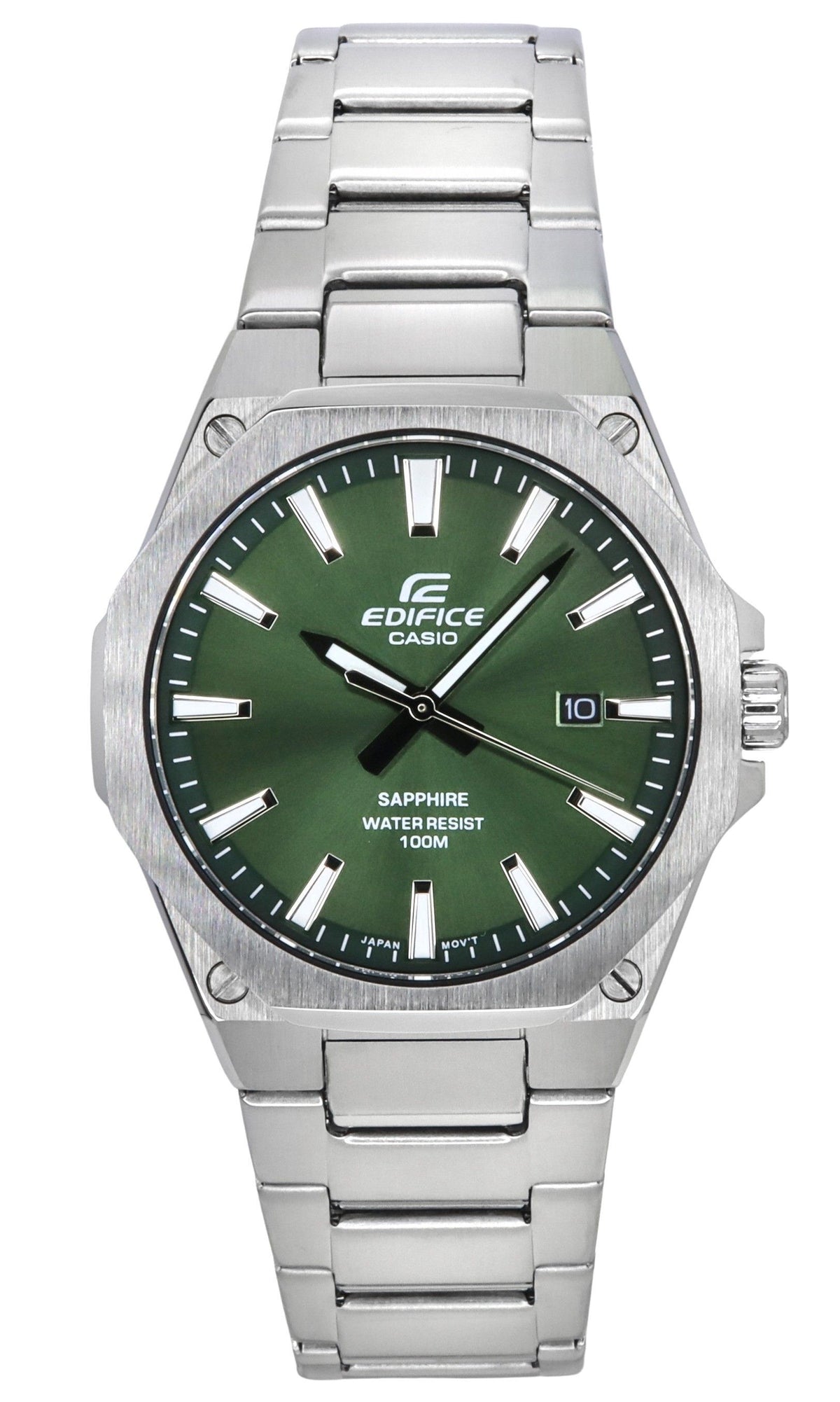 Refurbished Casio Edifice Sapphire Crystal Analog Stainless Steel Green Dial Quartz EFR-S108D-3A 100M Men's Watch