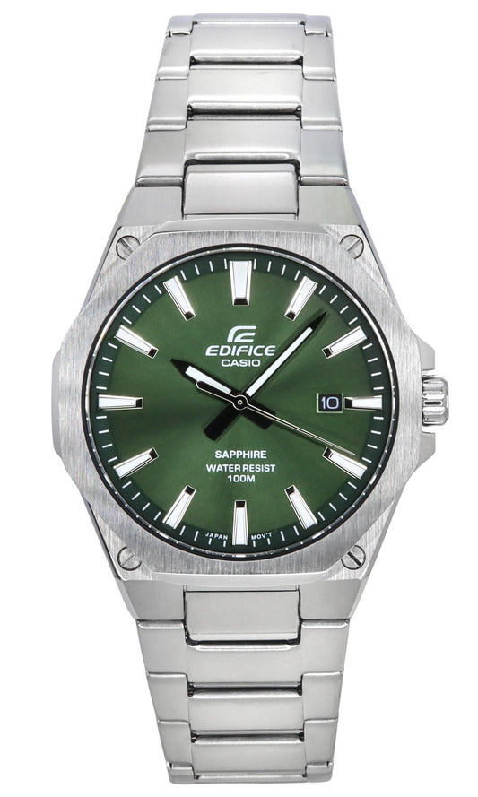 Refurbished Casio Edifice Sapphire Crystal Analog Stainless Steel Green Dial Quartz EFR-S108D-3A 100M Men's Watch