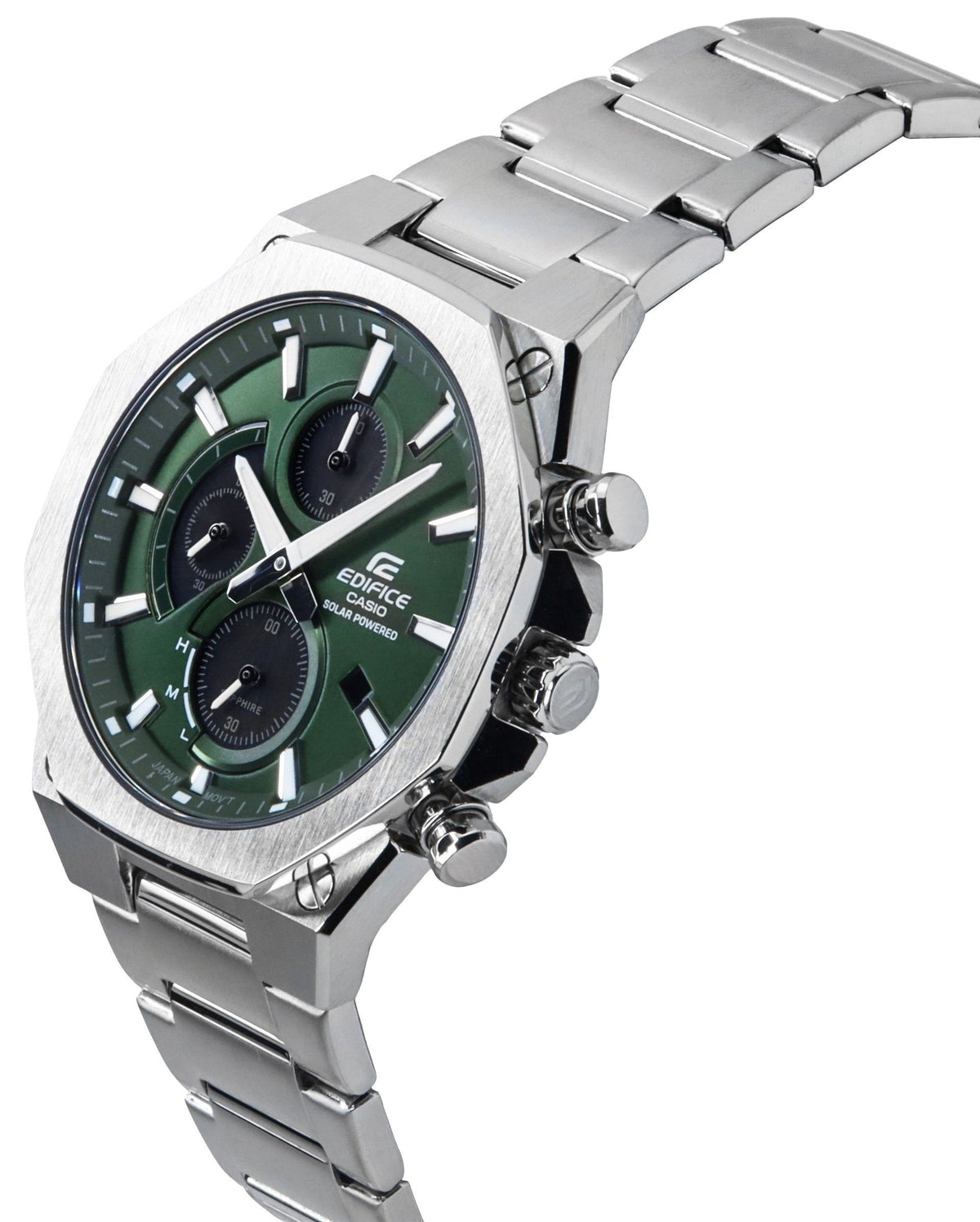 Casio Edifice Slim Line Analog Chronograph Stainless Steel Green Dial Solar EFS-S570D-3A 100M Men's Watch