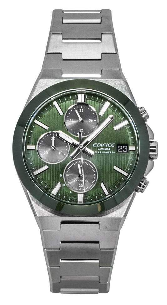 Casio Edifice Analog Chronograph Stainless Steel Green Dial Solar EFS-S650D-3A 100M Men's Watch