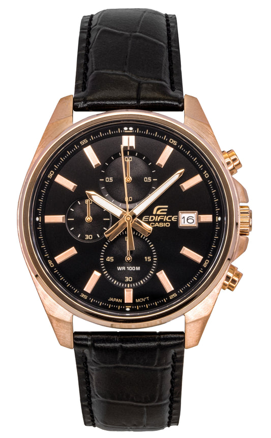 Casio Edifice Analog Standard Chronograph Leather Strap Black Dial Quartz EFV-610ECL-1A 100M Men's Watch