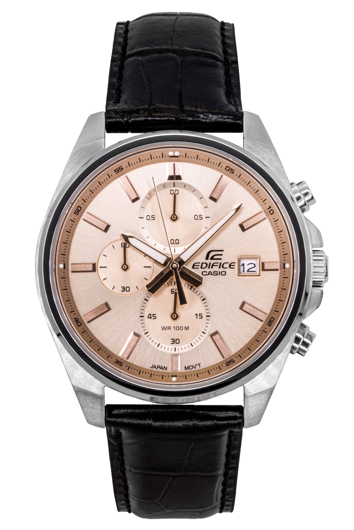 Casio Edifice Analog Standard Chronograph Leather Strap Salmon Dial Quartz EFV-610EL-5A 100M Men's Watch