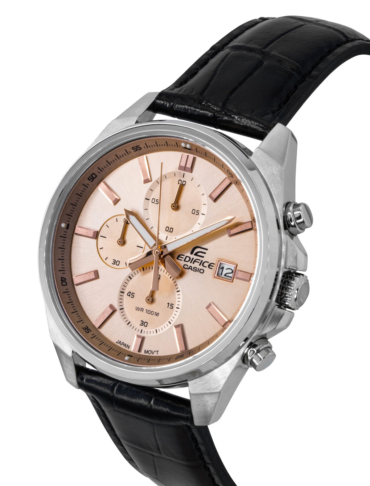 Casio Edifice Analog Standard Chronograph Leather Strap Salmon Dial Quartz EFV-610EL-5A 100M Men's Watch