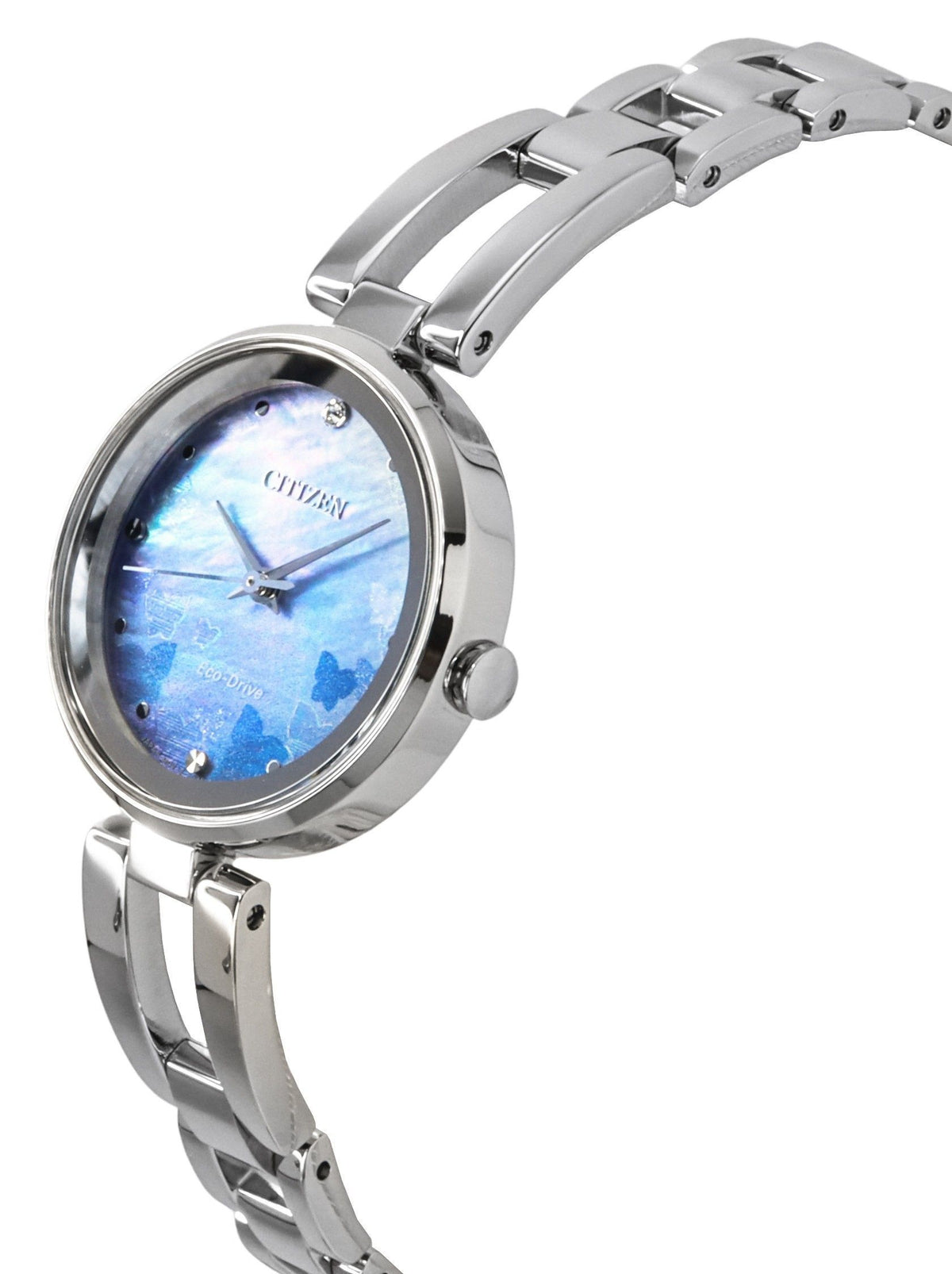 Citizen Eco-Drive Stainless Steel Beginning Blue Mother of Pear Dial EM0801-85N Women's Watch