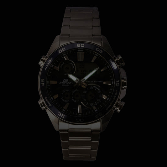 Casio Edifice Analog Digital Stainless Steel Blue Dial Quartz ERA-130D-2A 100M Men's Watch