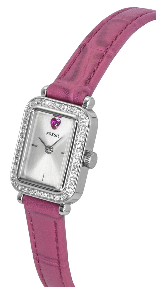 Fossil Raquel Mini Pink Leather Strap Silver Dial Quartz ES5466 Women's Watch