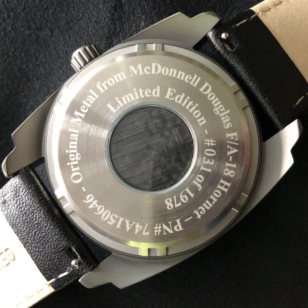 F 18 Hornet Tribute Gun Metal Gray Dial Black Leather Band - Veloce - The App For Watch Collectors