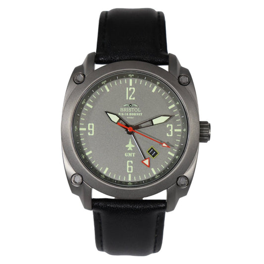 F 18 Hornet Tribute Gun Metal Gray Dial Black Leather Band - Veloce - The App For Watch Collectors