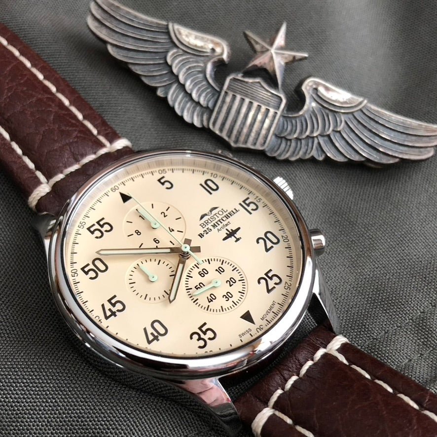 B25 Mitchell Tribute Watch Stainless Steel Beige Dial - Veloce - The App For Watch Collectors
