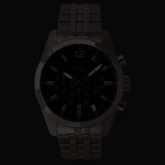 Festina Timeless Chronograph Stainless Steel Black Dial Quartz F20742-3 100M Men's Watch