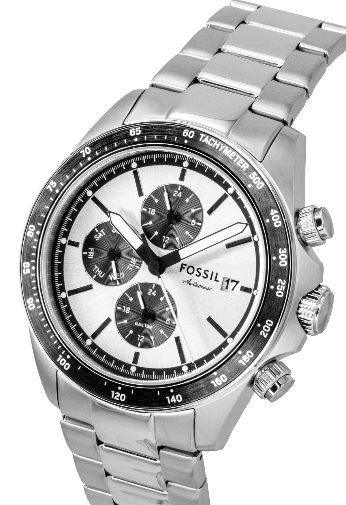 Fossil Autocross Multifunction Stainless Steel Silver Dial Quartz FS6124 Men's Watch