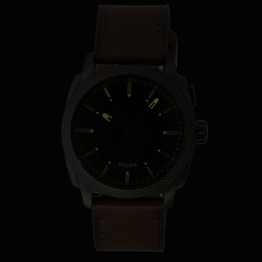 Fossil Machine Big Tic Analog Digital Brown Leather Strap Black Dial Quartz FS6165 Men's Watch