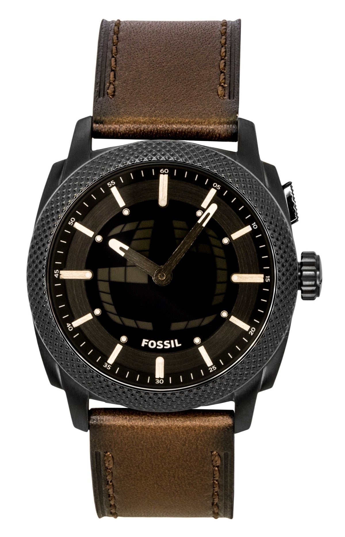 Fossil Machine Big Tic Analog Digital Brown Leather Strap Black Dial Quartz FS6165 Men's Watch