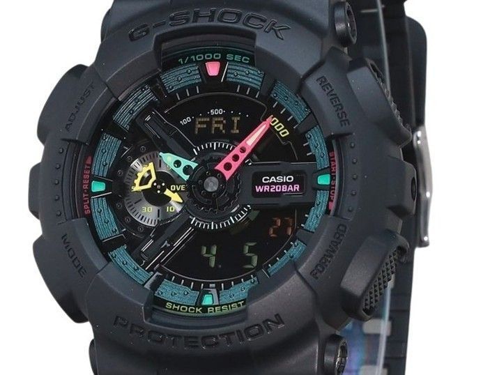 Casio G-Shock Analog Digital Multi Fluorescent Accents Series Resin Strap Black Dial Quartz GA-110MF-1A 200M Men's Watch