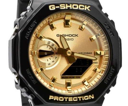 Casio G-Shock Analog Digital Black And Gold Color Resin Strap Quartz GA-2100GB-1A 200M Men's Watch