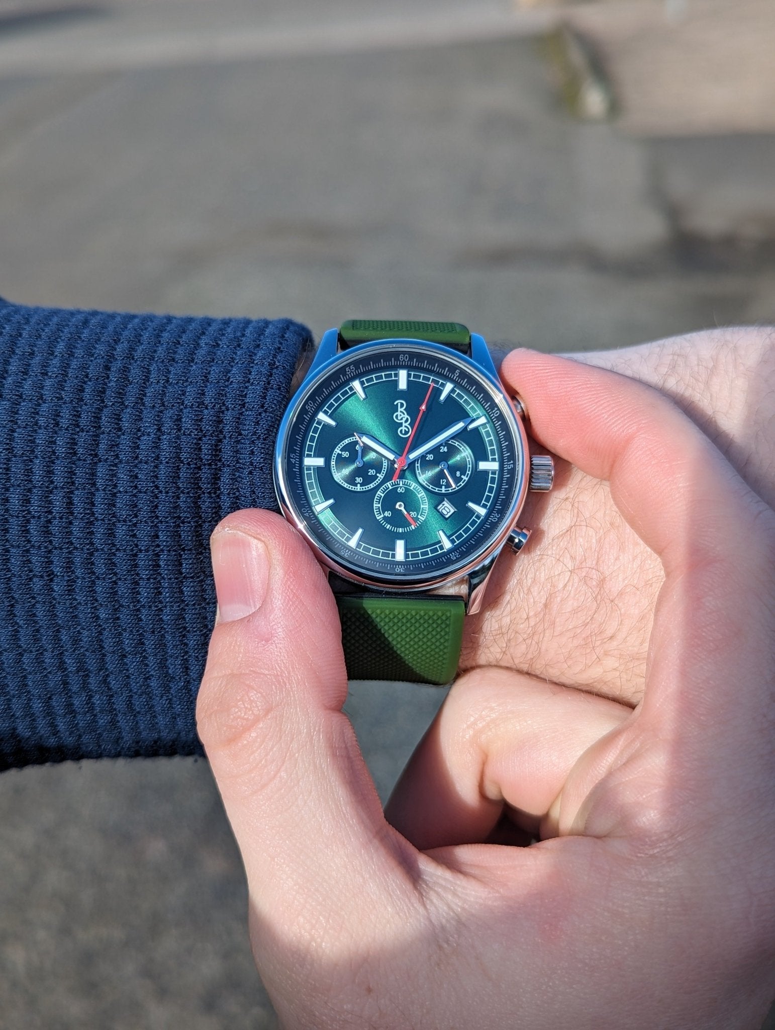 Green Sport Chronograph Watch With Green Silicone Strap - Veloce - The App For Watch Collectors