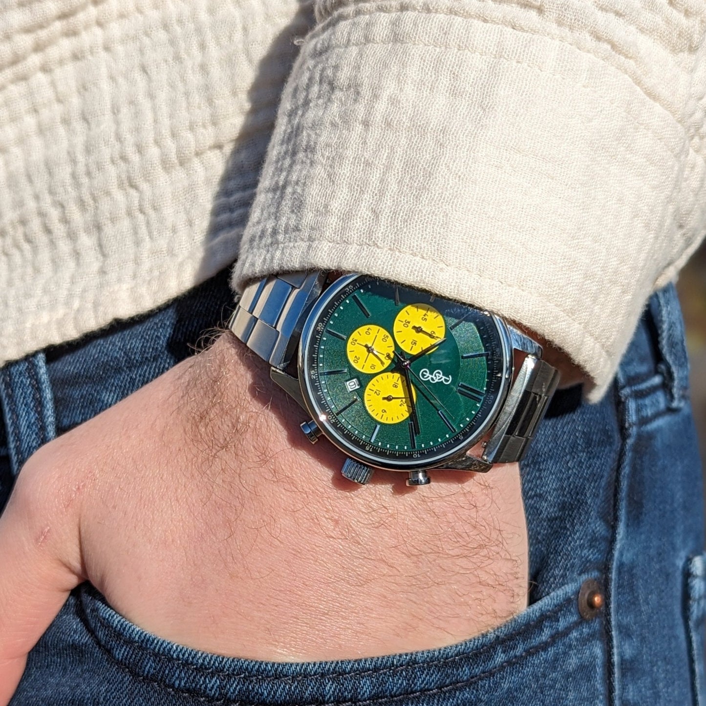 Green and Yellow Chronograph With Quick Release Straps - Veloce - The App For Watch Collectors