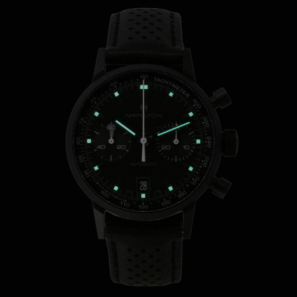 Hamilton American Classic Intra Matic Chronograph Leather Strap Black Dial Automatic H38446730 100M Men's Watch