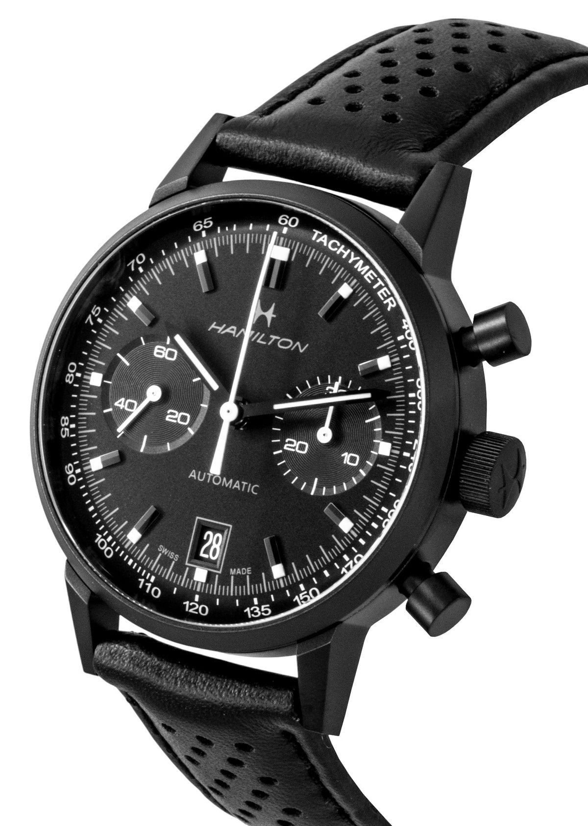 Hamilton American Classic Intra Matic Chronograph Leather Strap Black Dial Automatic H38446730 100M Men's Watch
