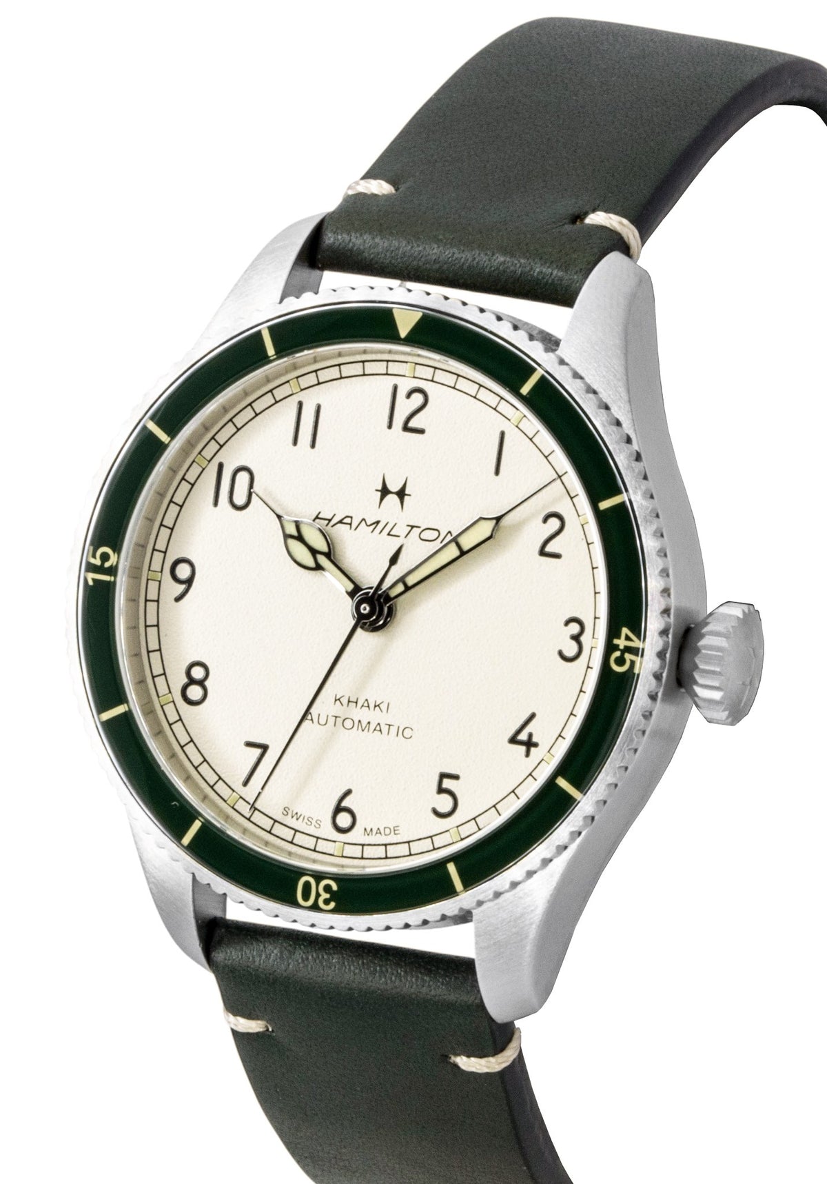 Hamilton Khaki Aviation Pilot Pioneer Leather Strap White Dial Automatic H76255810 100M Men's Watch