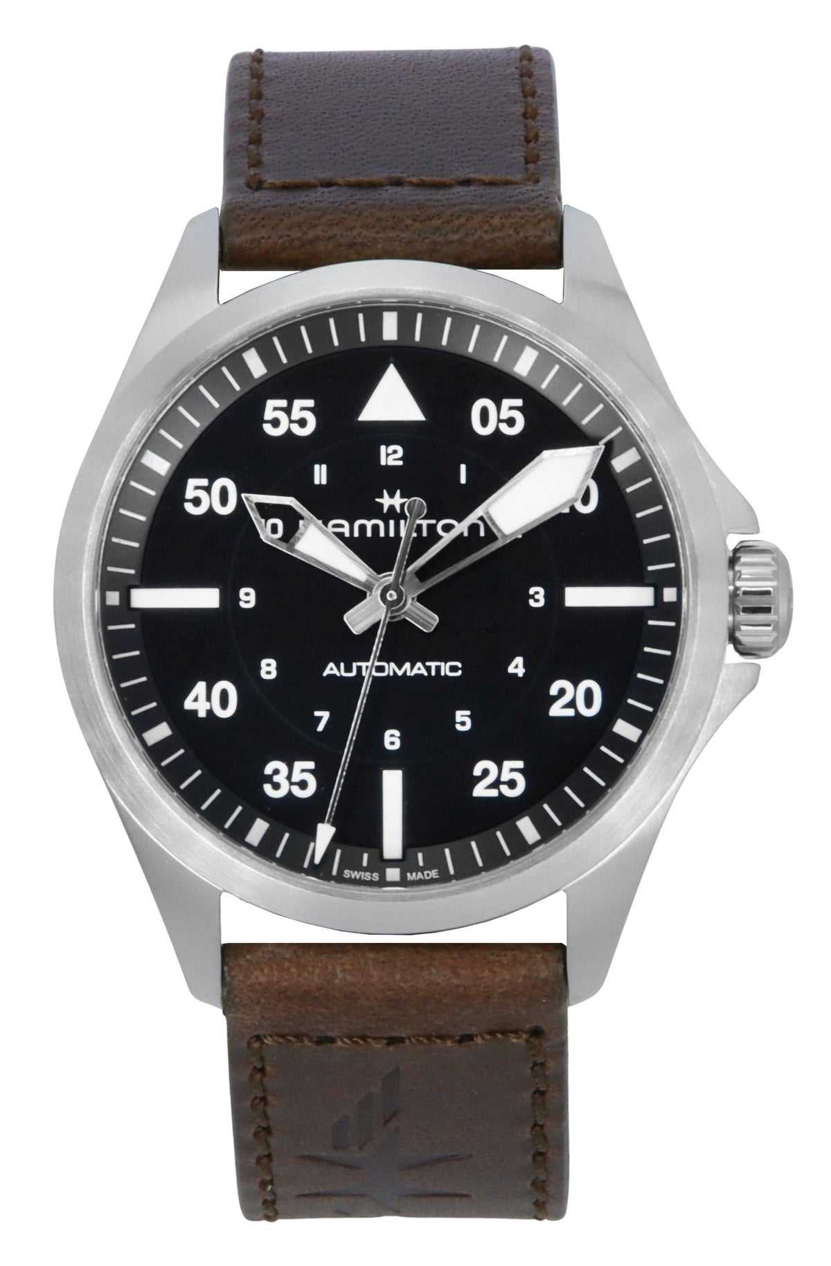 Hamilton Khaki Aviation Pilot Leather Strap Black Dial Automatic H76305530 100M Men's Watch