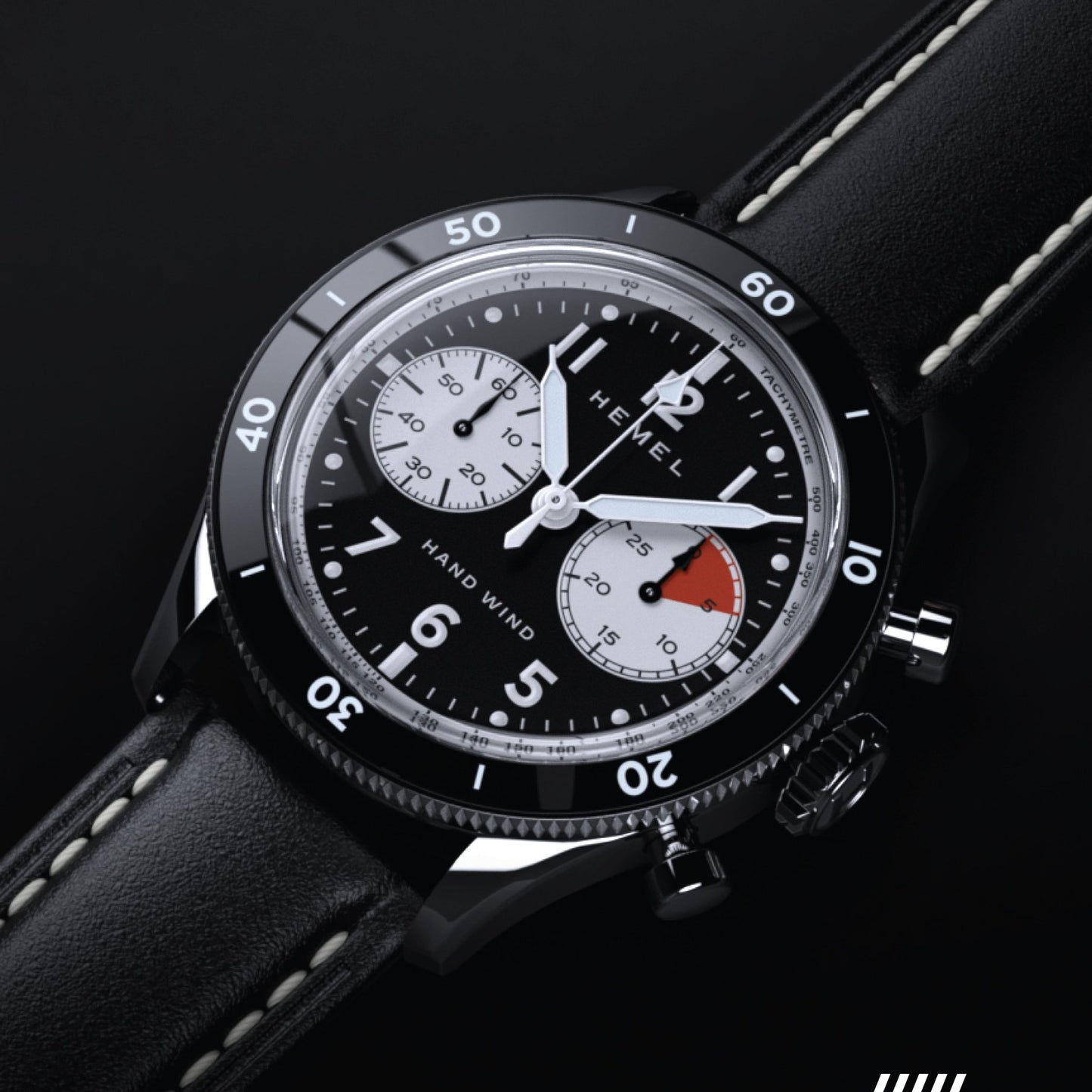 Hemel Airstream Chronograph Tachymeter Black Leather Strap - Veloce - The App For Watch Collectors