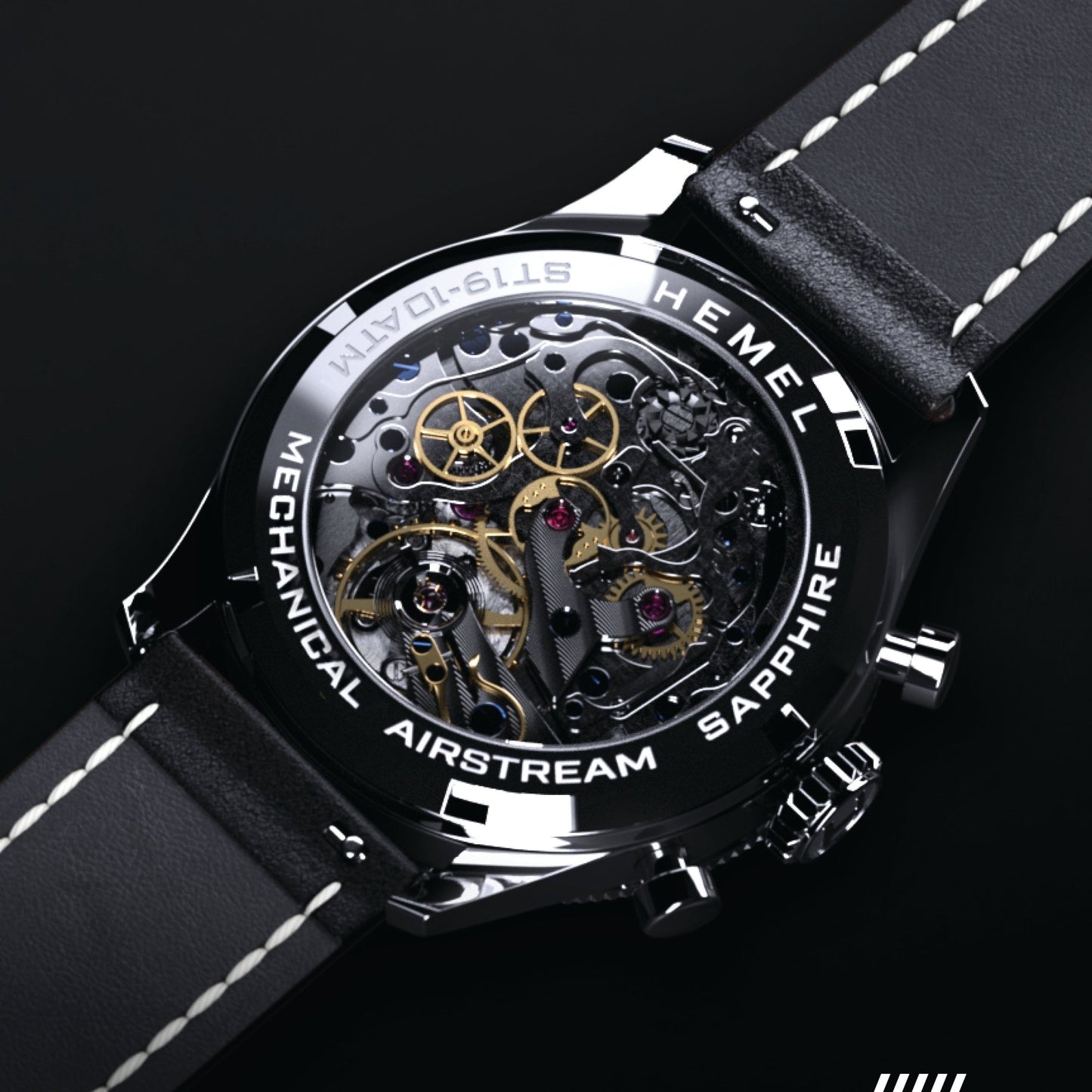 Hemel Airstream Chronograph Tachymeter Black Leather Strap - Veloce - The App For Watch Collectors