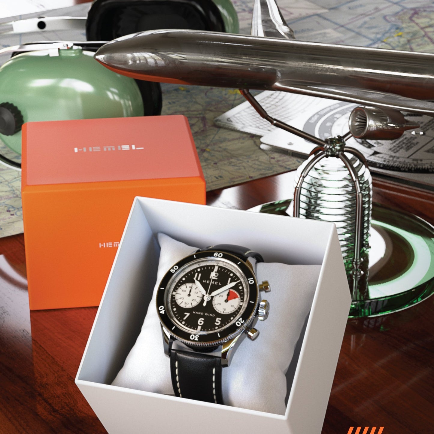 Hemel Airstream Chronograph Tachymeter Black Leather Strap - Veloce - The App For Watch Collectors