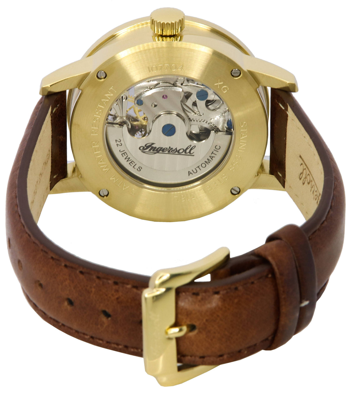 Ingersoll The Jazz Moon Phase Leather Strap Skeleton Gold Dial Automatic I07704 Men's Watch