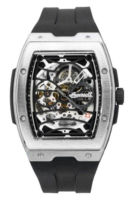 Ingersoll The Challenger Rubber Strap Black Skeleton Dial Automatic I12301 Men's Watch