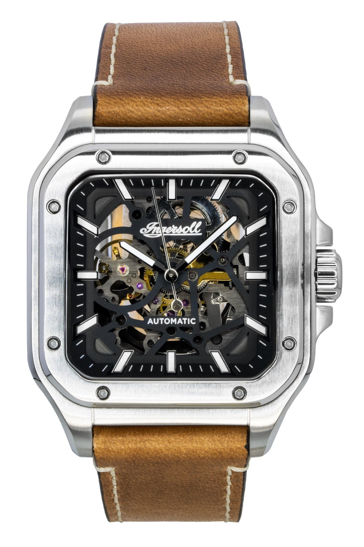 Ingersoll The Ollie Leather Strap Black Skeleton Dial Automatic I14503 Men's Watch