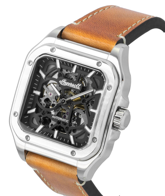 Ingersoll The Ollie Leather Strap Black Skeleton Dial Automatic I14503 Men's Watch