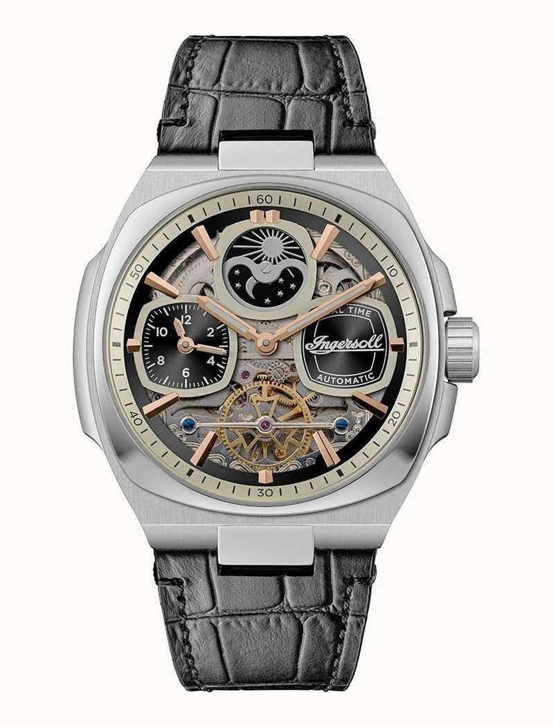 Ingersoll The Spirit Moon Phase Leather Strap Black Skeleton Dial Automatic I15801 Men's Watch