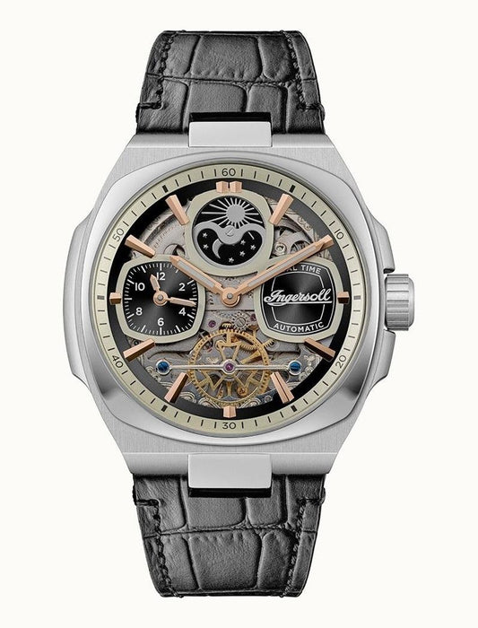Ingersoll The Spirit Moon Phase Leather Strap Black Skeleton Dial Automatic I15801 Men's Watch