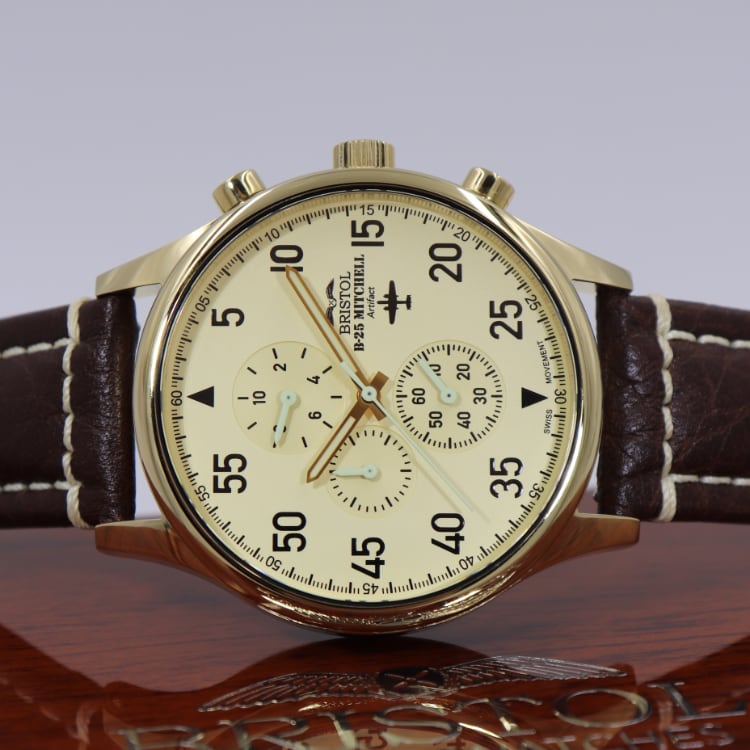 B 25 Mitchell Tribute Gold Beige Dial Brown Leather Watch - Veloce - The App For Watch Collectors