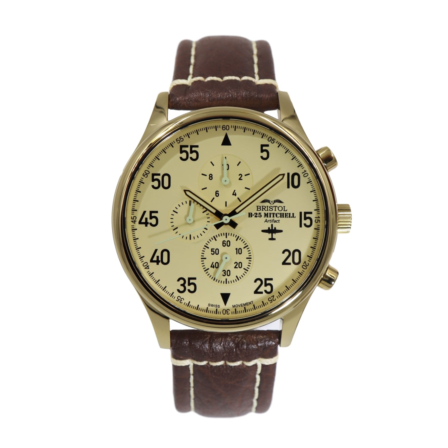 B 25 Mitchell Tribute Gold Beige Dial Brown Leather Watch - Veloce - The App For Watch Collectors