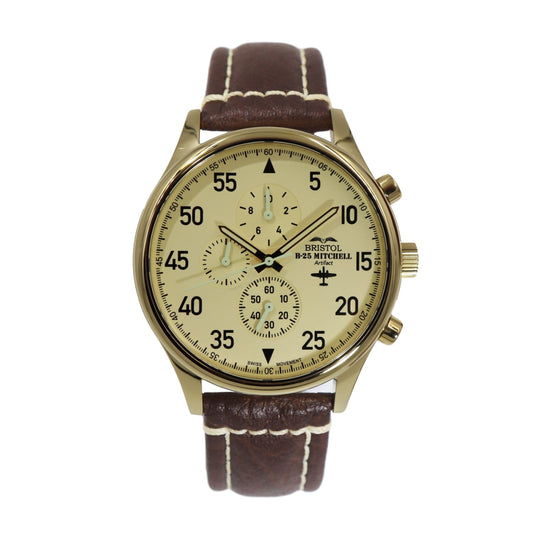 B 25 Mitchell Tribute Gold Beige Dial Brown Leather Watch - Veloce - The App For Watch Collectors