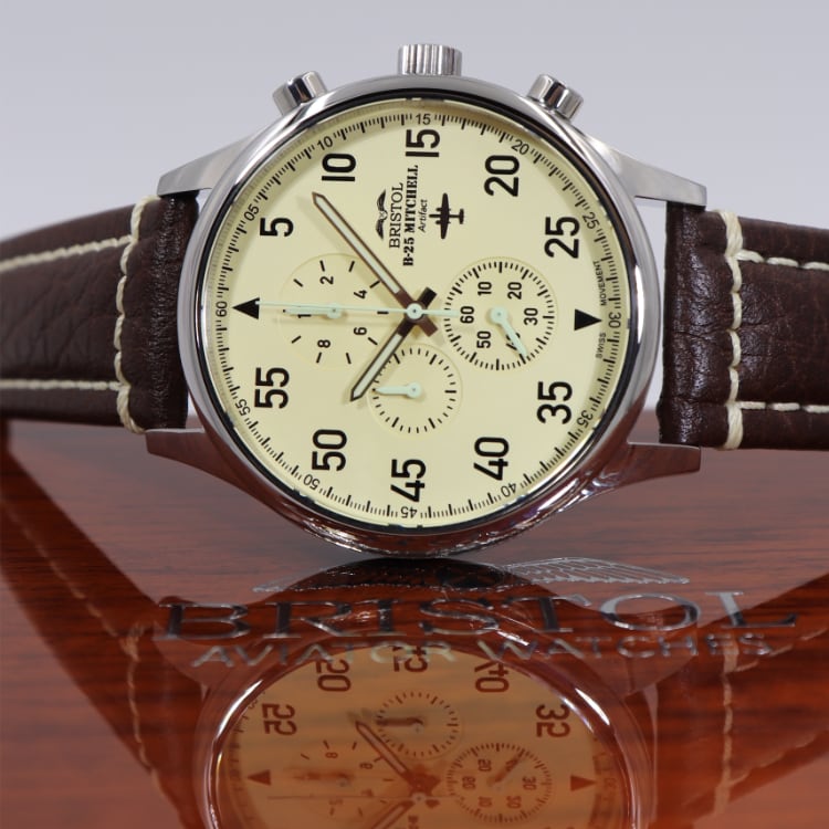 B25 Mitchell Tribute Watch Stainless Steel Beige Dial - Veloce - The App For Watch Collectors