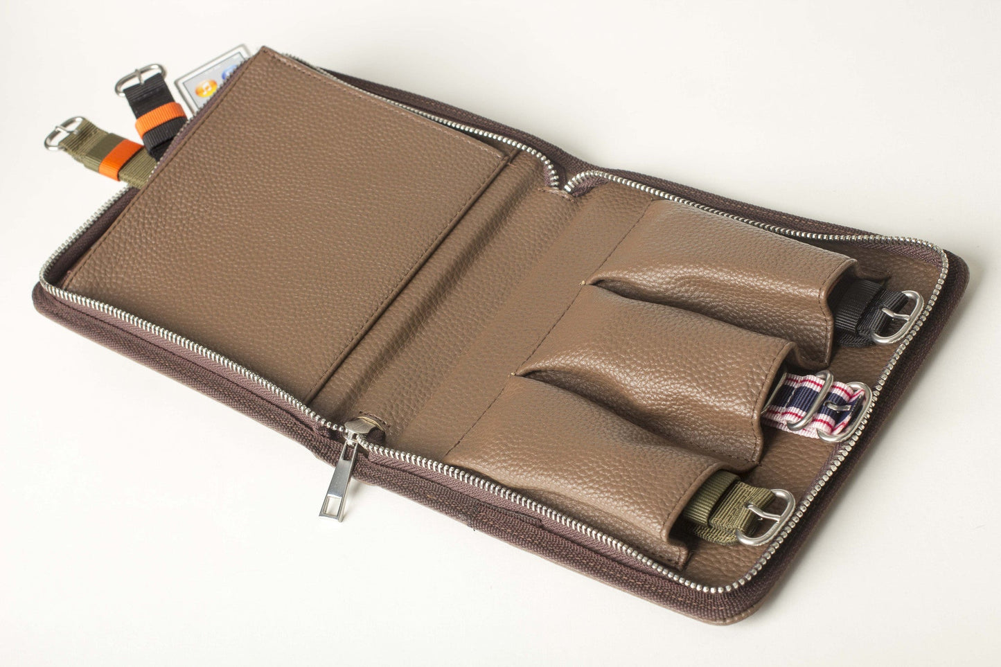 Travel Folio Vegan Leather Cognac Watch Case Holds Three - Veloce - The App For Watch Collectors