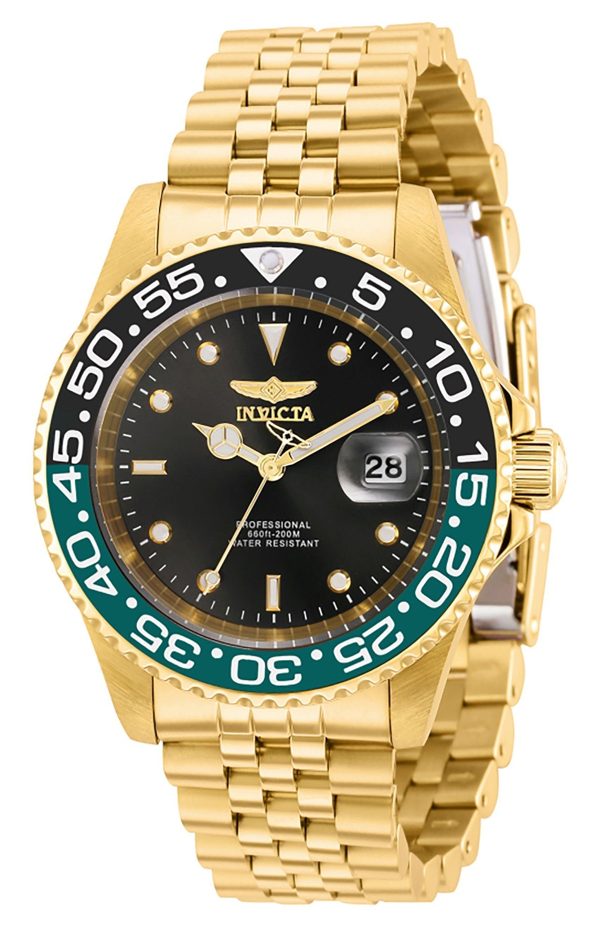 Invicta Pro Diver Gold Tone Stainless Steel Black Dial Quartz Diver's 36043 200M Men's Watch