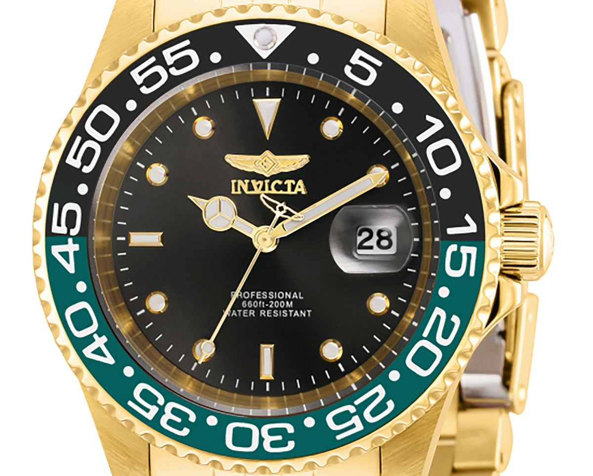 Invicta Pro Diver Gold Tone Stainless Steel Black Dial Quartz Diver's 36043 200M Men's Watch