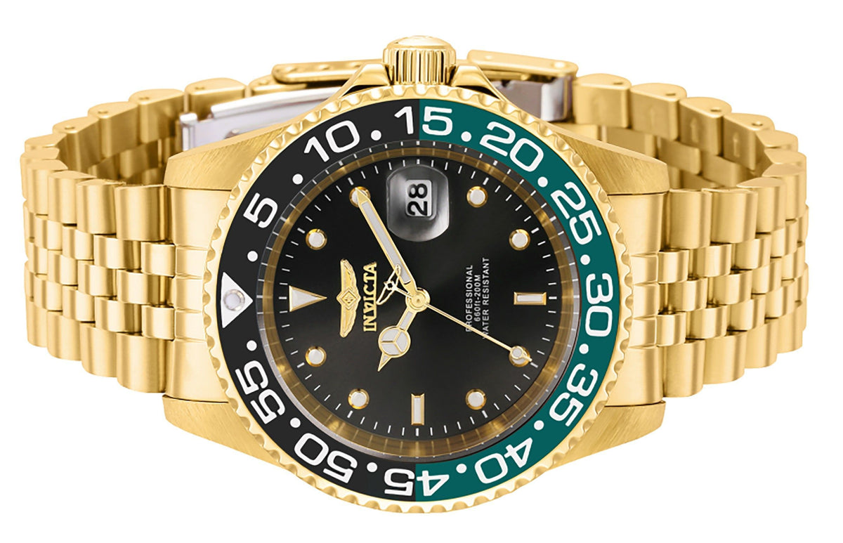 Invicta Pro Diver Gold Tone Stainless Steel Black Dial Quartz Diver's 36043 200M Men's Watch
