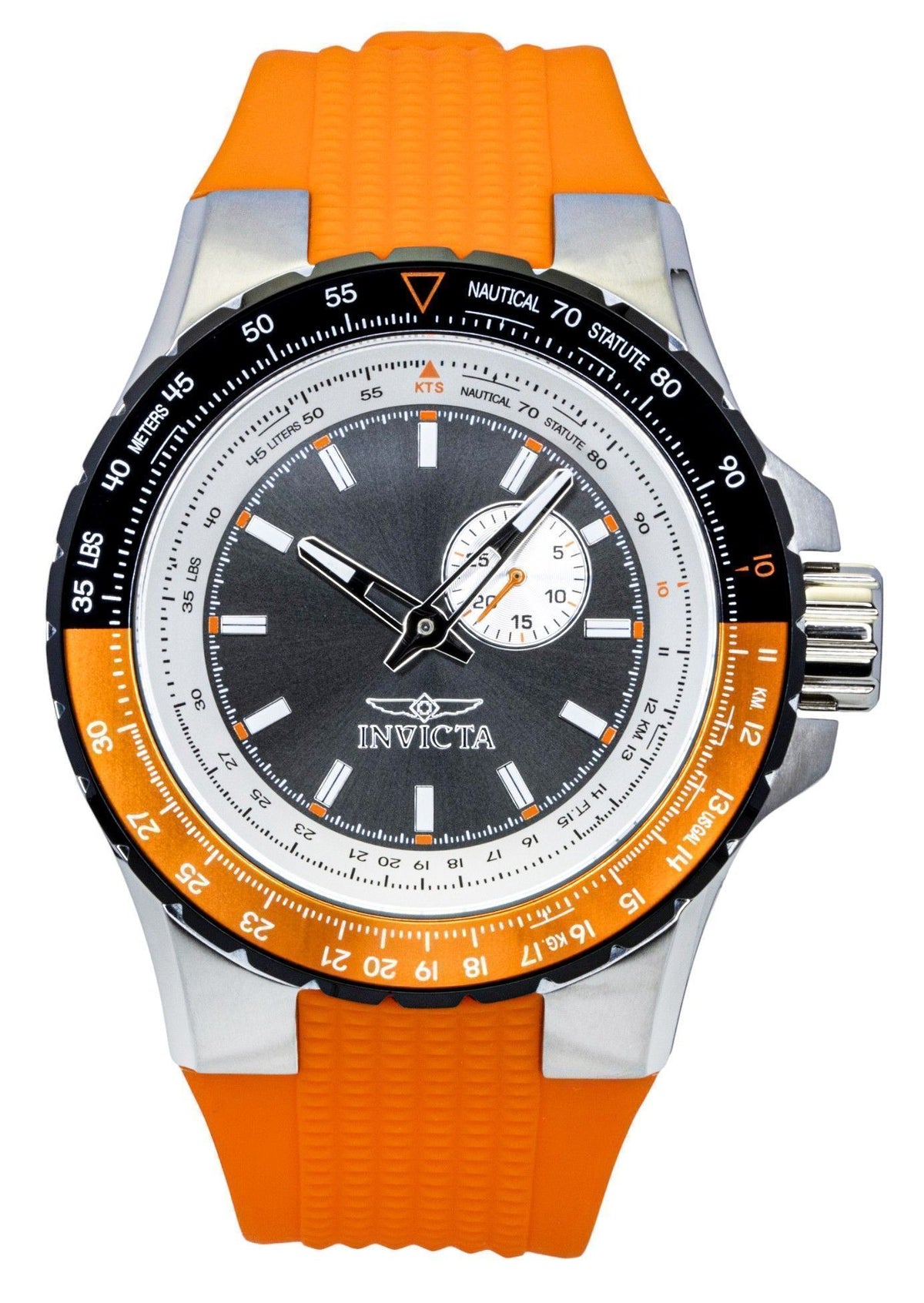 Invicta Aviator Orange Silicone Strap Gunmetal Dial Quartz 49721 100M Men's Watch